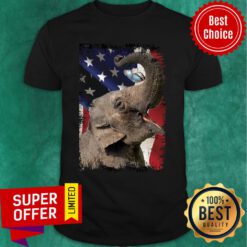 Elephant Butterfly On Nose Elephant Lovers USA Flag Shirt