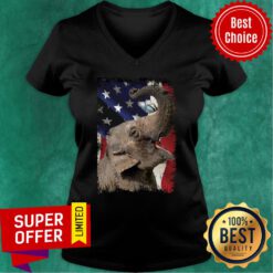 Elephant Butterfly On Nose Elephant Lovers USA Flag V-neck