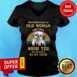 Never Underestimate An Old Lady Who Love Shih Tzu And Was Born In 01-01-1970 Vintage V-neck