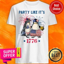 Penguin Couple Party Like It'S 1776 American Flag Shirt