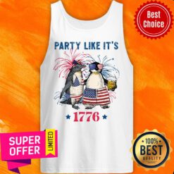 Penguin Couple Party Like It'S 1776 American Flag Tank Top