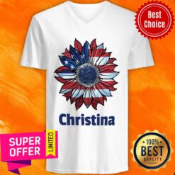 Sunflower American Flag Christina V-neck
