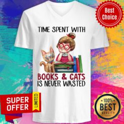 Time Spent With Cat And Book Girl Never Wasted V-neck