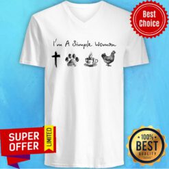 I'm A Simple Women Cross Jesus Paw Dog Coffee Chicken V-neck
