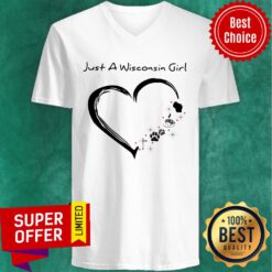 Just A Wisconsin Girl Heart Cross Paw Dog V-neck