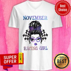 November Racing Girl Racing Flag V-neck