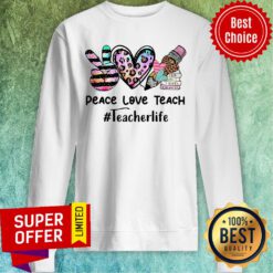 Peace Love Teach Teacherlife Leopard Pencil Food Reads Book Sweatshirt