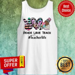 Peace Love Teach Teacherlife Leopard Pencil Food Reads Book Tank Top