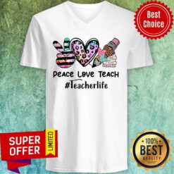 Peace Love Teach Teacherlife Leopard Pencil Food Reads Book V-neck