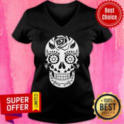Awesome Sugar Skull Halloween White V-neck