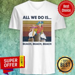 Bird All We Do Is Beach Beach Beach Vintage Retro V-neck
