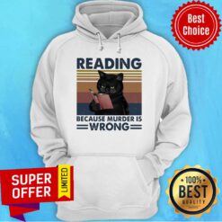 Black Cat Read Books Reading Because Murder Is Wrong Vintage Retro Hoodie