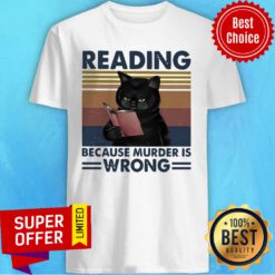 Black Cat Read Books Reading Because Murder Is Wrong Vintage Retro Shirt