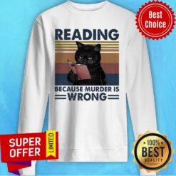 Black Cat Read Books Reading Because Murder Is Wrong Vintage Retro Sweatshirt