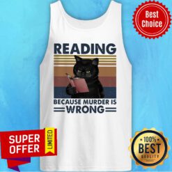 Black Cat Read Books Reading Because Murder Is Wrong Vintage Retro Tank Top