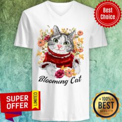 Cute Blooming Cat Watercolor Cat Flower V-neck
