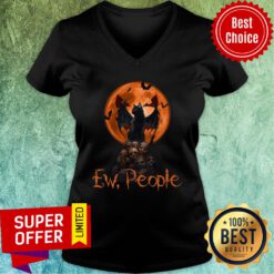 Cute Ew People Black Cat Bats Moon Skull Halloween V-neck