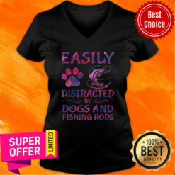 Easily Distracted By Dogs And Fishing Rods V-neck