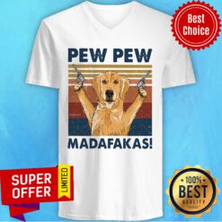 Golden Retriever Pew Pew Madafakas Vintage V-neck