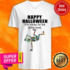 Happy Halloween It's Okay To Be Different Skeleton V-neck