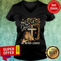 Lion Fall For Jesus He Never Leaves V-neck