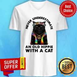 Never Underestimate An Old Hippie With A Cat V-neck