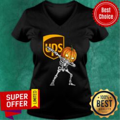 Skeleton Dabbing Halloween Pumpkin UPS V-neck