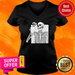 Skeleton Drink Coffee Halloween V-neck