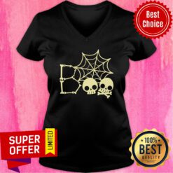 Spider Web Skull Boo Halloween V-neck