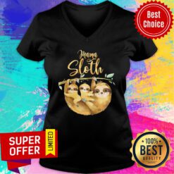Womens Mama Sloth Cute Mothers Day V-neck