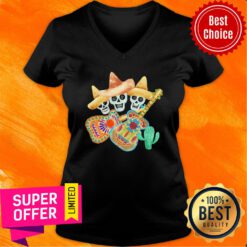 Awesome Skull Guitar Sombrero Catus V-neck