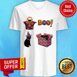 Black Cat Boo Happy Halloween Day 2020 V-neck