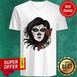 Girl Dia De Los Muertos Sugar Skull Day Of The Dead V-neck