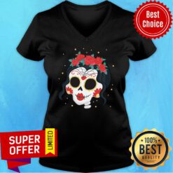 Girl Rose Dia De Muertos Day Of Dead Sugar Skull V-neck