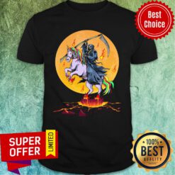 Grim Reaper With Unicorn Under The Moon Halloween Shirt