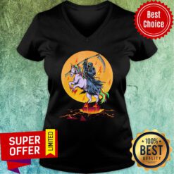 Grim Reaper With Unicorn Under The Moon Halloween V-neck