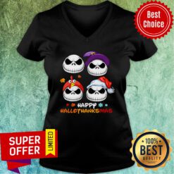 Jack Skellington Happy Hallothanksmas V-neck