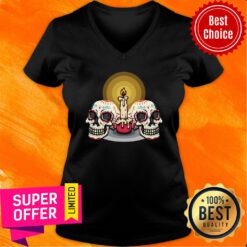 Nice Sugar Skull Candle Dia De Muertos V-neck