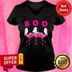 Official Boo Ghost Flamingo Halloween V-neck