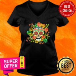 Official Sugar Skull Flower Day Of Dead V-neck
