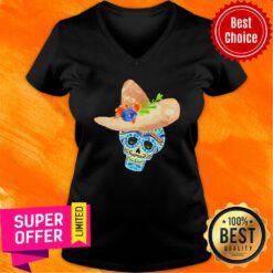 Premium Sombrero Sugar Skull Mexico Holiday V-neck
