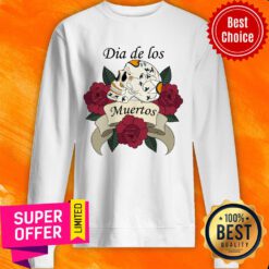 Ribbon Dia De Los Muertos Sugar Skull With Roses Sweatshirt