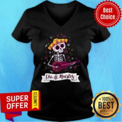 Skeleton Playing Guitar Dia De Muertos Day Of Dead V-neck
