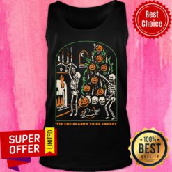 Skeleton Skull Tis The Season To Be Creepy Halloween Pumpkin Tank Top