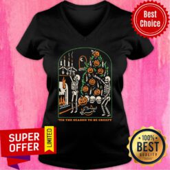 Skeleton Skull Tis The Season To Be Creepy Halloween Pumpkin V-neck