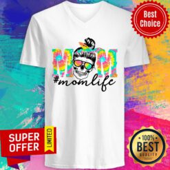 Tie Dye Mom Life Bun Hair Skull V-neck