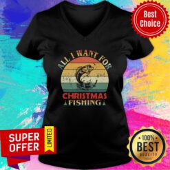 All I Want For Christmas Fishing Retro Vintage V-neck