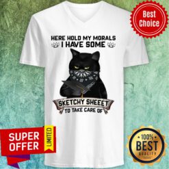Black Cat Here Hold My Morals I Have Some Sketchy Sheet To Take Care Of V-neck
