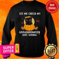 Black Cat Let Me Check My Giveshitometer Nope Nothing Pumpkin Sweatshirt