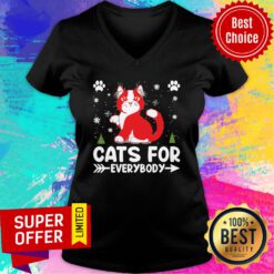 Cats For Everybody Snow Paw Cat Christmas V-neck